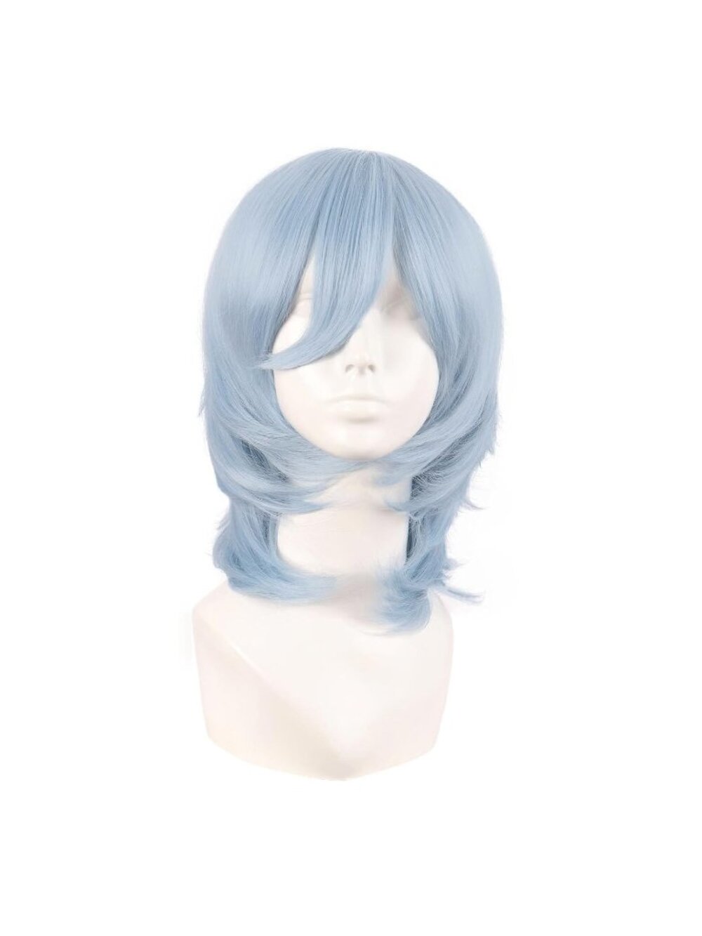 Women's Grey Blue 14 Inch Short Wolf Tail Side Synthetic Curly Wig Bangs